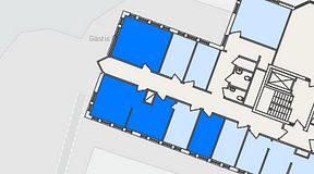 Planritning för FASTOFFICE Tuna Torg Vallentuna, 3 privata rum, 65 m²