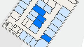 
							Planritning för Kontoret Alvik, 4 privata rum, 56 m²