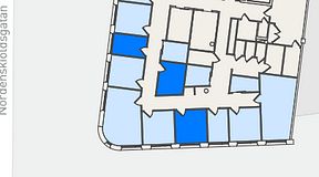 
							Planritning för United Spaces Nordenskiöldsgatan 24, 3 privata rum, 34 m²