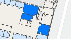 
							Planritning för Flexiwork Hovet, 3 privata rum, 63 m²