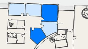 
							Planritning för EQ Coworking, 2 privata rum, 60 m²