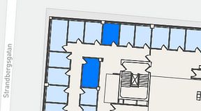 
							Planritning för Kungsholmens Kontorshotell Warfvinges väg, 2 privata rum, 22 m²
