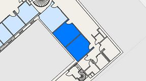 
							Planritning för Banken Coworking, 2 privata rum, 34 m²