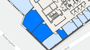 
							Planritning för United Spaces Helsingborg, 3 privata rum, 83 m²