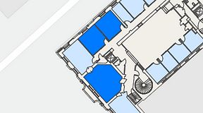 
							Planritning för Banken Coworking, 3 privata rum, 78 m²