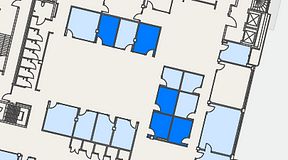 
							Planritning för Flexiwork Hovet, 5 privata rum, 49 m²