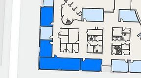 
							Planritning för EQ Coworking, 4 privata rum, 140 m²