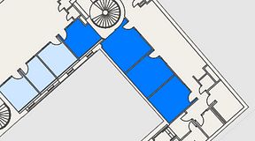
							Planritning för Banken Coworking, 4 privata rum, 67 m²