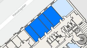 
							Planritning för Banken Coworking, 4 privata rum, 84 m²