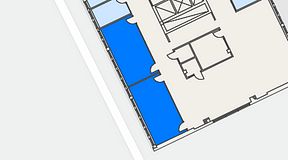 
							Planritning för CoW Hagastaden, 2 privata rum, 68 m²