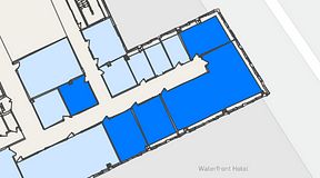 
							Planritning för United Spaces Waterfront Klarabergsviadukten, 5 privata rum, 161 m²