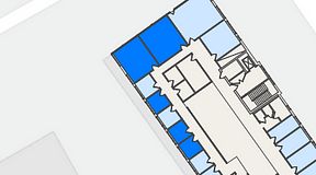 
							Planritning för FirstOffice Västra Hamnen, 5 privata rum, 72 m²