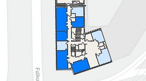 
							Planritning för Flexiwork Kollektivet, 5 privata rum, 147 m²