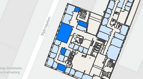 
							Planritning för Regus Östermalmstorg, 5 privata rum, 96 m²