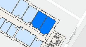 Planritning för iOffice Sjöbefälsskolan, 2 privata rum, 45 m²
