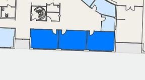 
							Planritning för EQ Coworking, 3 privata rum, 71 m²