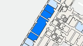 
							Planritning för iOffice Sjöbefälsskolan, 4 privata rum, 76 m²
