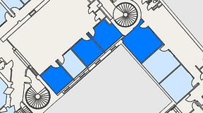 
							Planritning för Banken Coworking, 4 privata rum, 57 m²