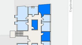 Planritning för Beskow Humlegården, 3 privata rum, 36 m²