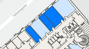 
							Planritning för Banken Coworking, 3 privata rum, 50 m²