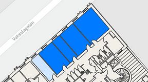 
							Planritning för Banken Coworking, 4 privata rum, 103 m²