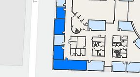 
							Planritning för EQ Coworking, 4 privata rum, 129 m²