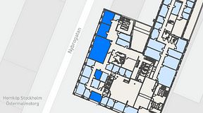 
							Planritning för Regus Östermalmstorg, 5 privata rum, 119 m²