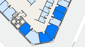 
							Planritning för Spaces Göteborg Gamlestan, 5 privata rum, 72 m²