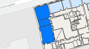 
							Planritning för Regus Östra Hamngatan, 3 privata rum, 74 m²
