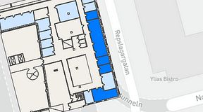 
							Planritning för THE WORKS Medborgarplatsen, 5 privata rum, 107 m²