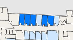 
							Planritning för Kontoret Solna, 5 privata rum, 56 m²