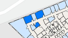 
							Planritning för United Spaces Helsingborg, 3 privata rum, 43 m²