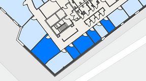 
							Planritning för United Spaces Helsingborg, 5 privata rum, 79 m²