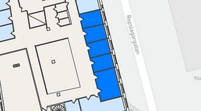 
							Planritning för THE WORKS Medborgarplatsen, 5 privata rum, 66 m²