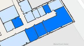 
							Planritning för United Spaces Waterfront Klarabergsviadukten, 5 privata rum, 147 m²