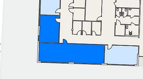 
							Planritning för EQ Coworking, 2 privata rum, 82 m²