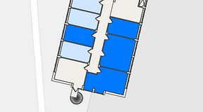 
							Planritning för FirstOffice Mobilia, 4 privata rum, 72 m²
