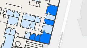 
							Planritning för Flexiwork Hovet, 5 privata rum, 68 m²