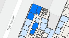 
							Planritning för Regus Östermalmstorg, 5 privata rum, 74 m²