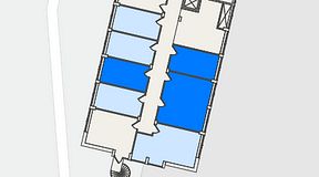 
							Planritning för FirstOffice Mobilia, 3 privata rum, 49 m²