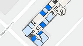 Planritning för Dockside Office & Coworking, 5 privata rum, 64 m²