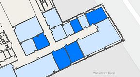 
							Planritning för United Spaces Waterfront Klarabergsviadukten, 5 privata rum, 92 m²