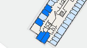 
							Planritning för Atmosfär Coworking, 5 privata rum, 74 m²