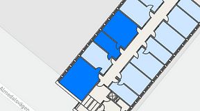 Planritning för Regus Almedal, 3 privata rum, 74 m²